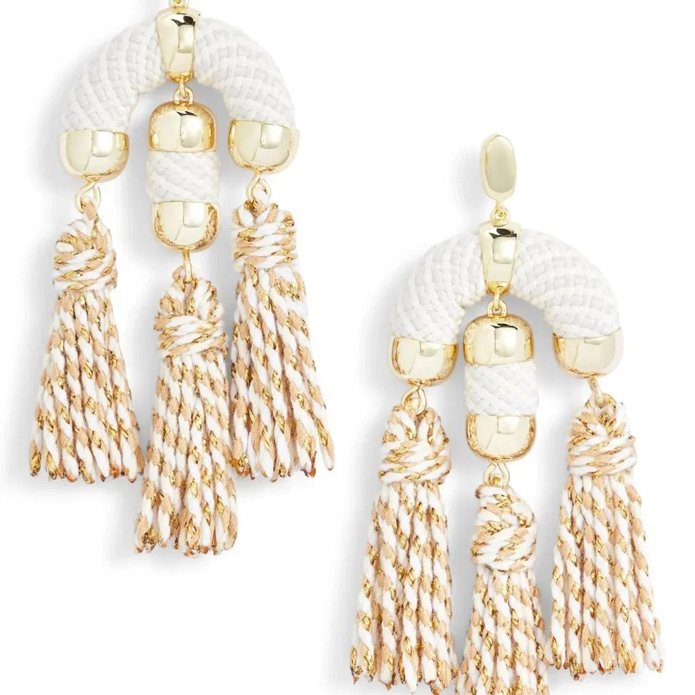 KENDRA SCOTT Gold Plated Masie Statement Tassel Drop Earrings in White - Picture 2 of 7